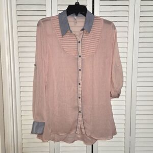 Xhilaration Women's L Sheer Pink Blouse with Gray Accents